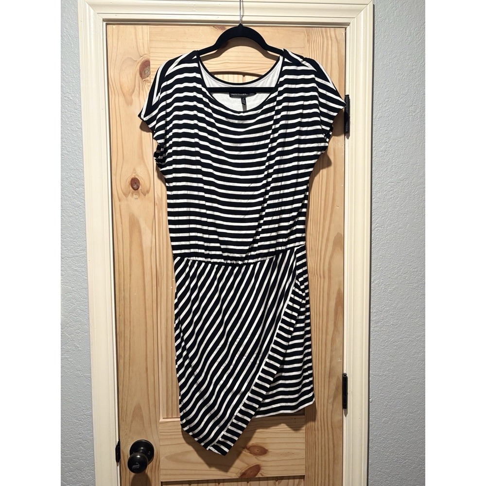 White House Black Market Dress Womens Medium Black White Excellent Striped Wrap